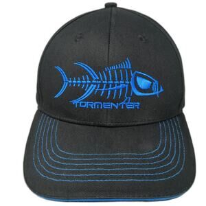 Tormenter Baseball Cap Black OSFM Fish Skeleton Strapback Contrast Stitching Hat
